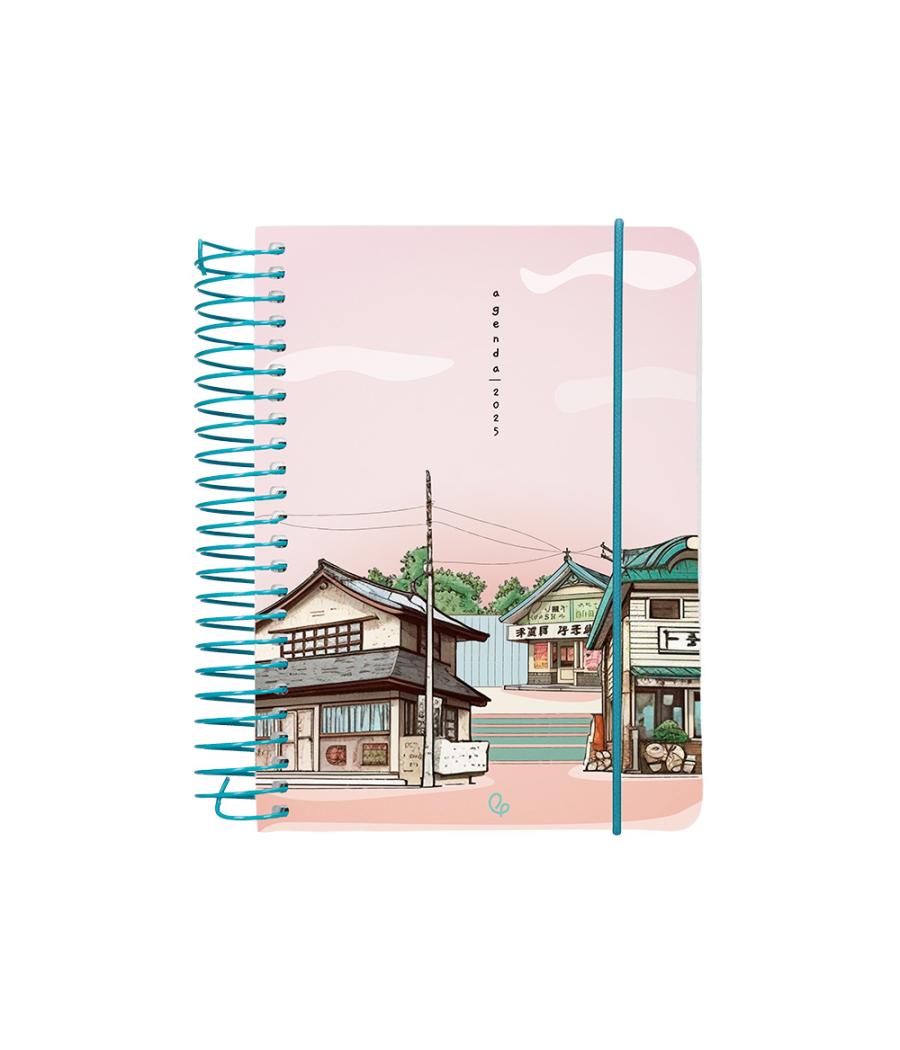 Agenda espiral liderpapel santorini a6 2025 día página atardecer rosa papel 60 gr