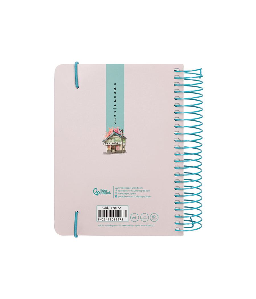 Agenda espiral liderpapel santorini a6 2025 día página atardecer rosa papel 60 gr