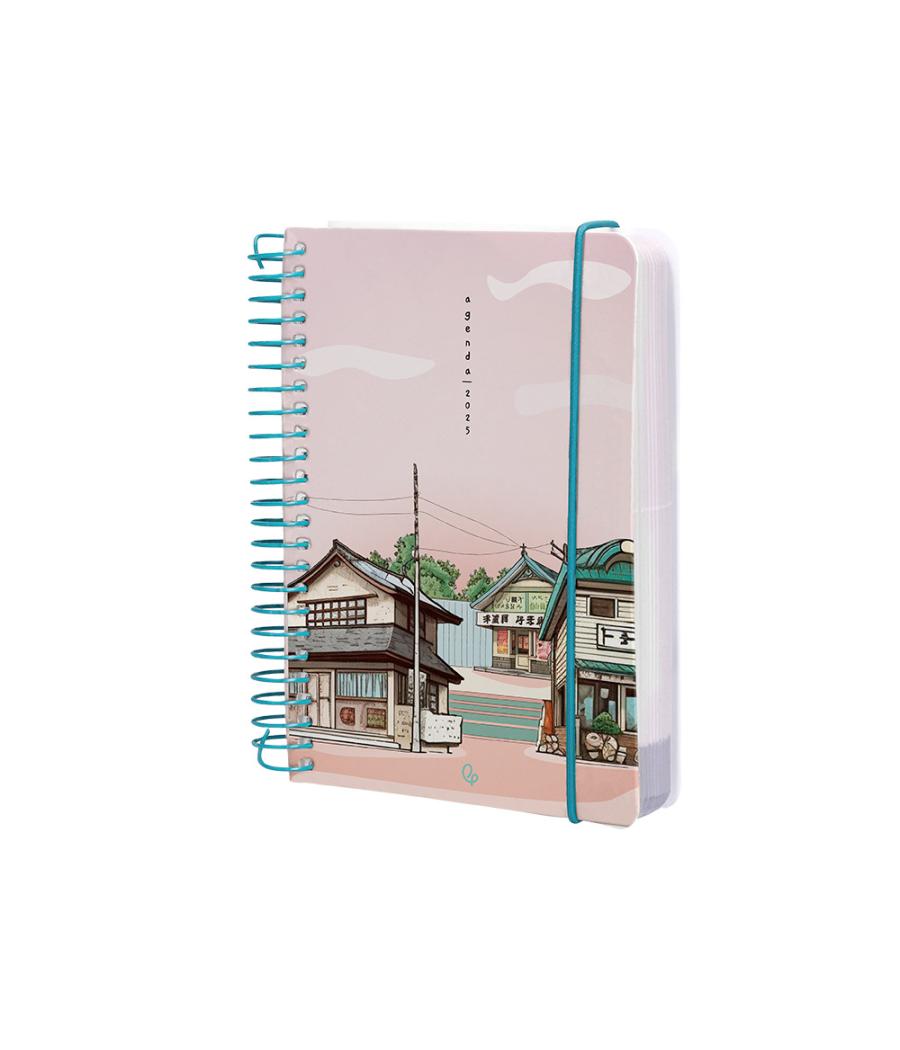 Agenda espiral liderpapel santorini a6 2025 día página atardecer rosa papel 60 gr