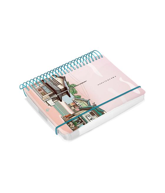 Agenda espiral liderpapel santorini a6 2025 día página atardecer rosa papel 60 gr