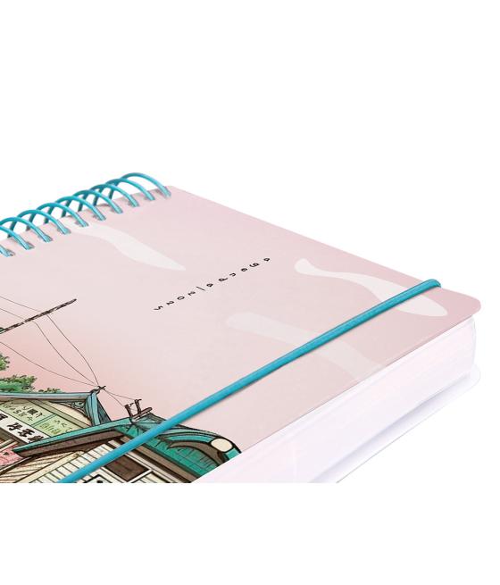 Agenda espiral liderpapel santorini a6 2025 día página atardecer rosa papel 60 gr