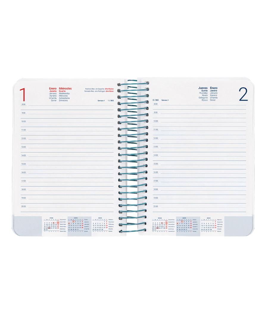 Agenda espiral liderpapel santorini a6 2025 día página atardecer rosa papel 60 gr