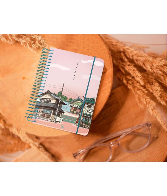 Agenda espiral liderpapel santorini a6 2025 día página atardecer rosa papel 60 gr