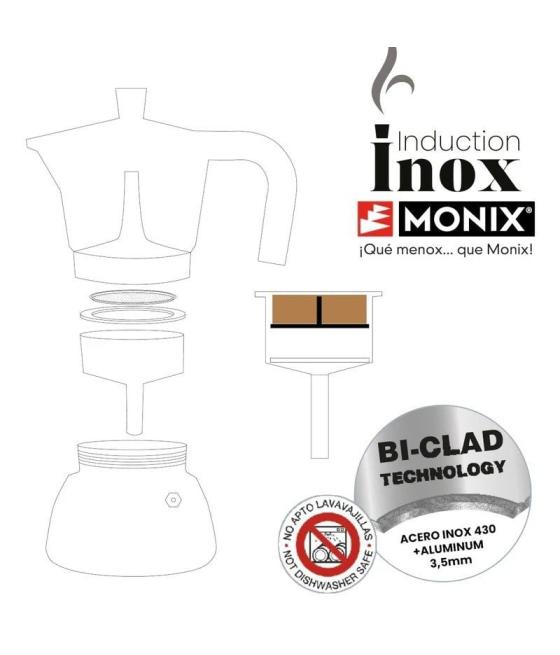 Cafetera italiana monix induction inox m863003/ 3 tazas/ negra