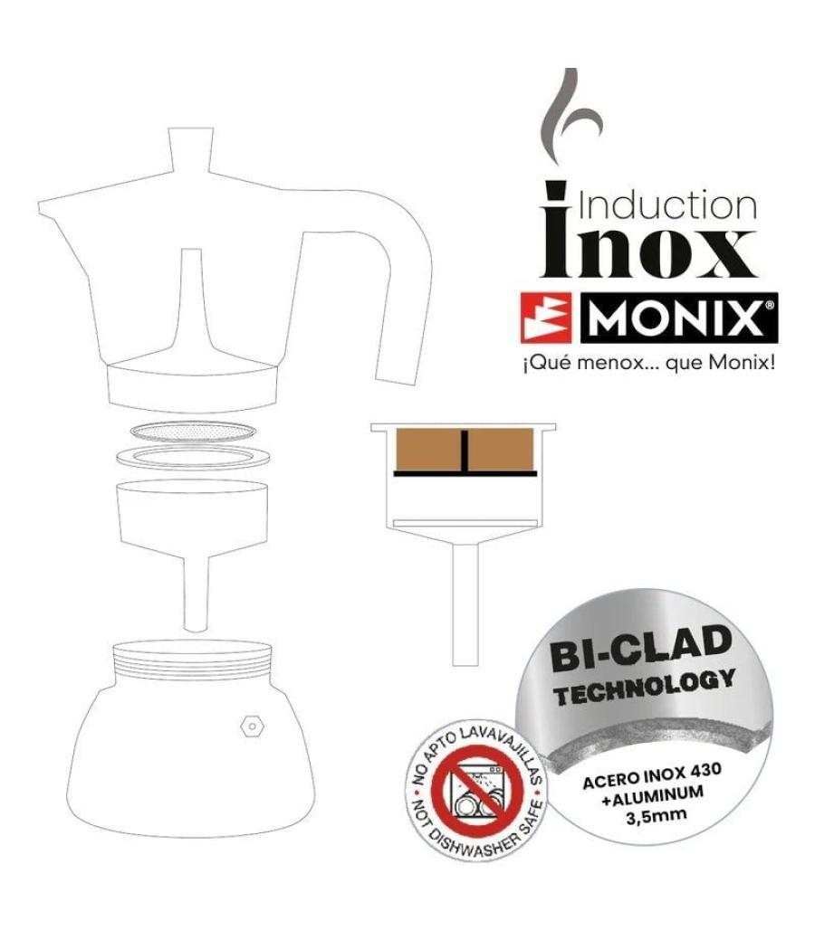 Cafetera italiana monix induction inox m863003/ 3 tazas/ negra