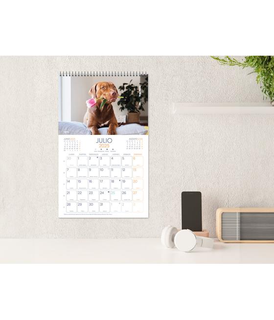 Calendario espiral pared liderpapel imágenes perros 2025 para escribir 25x40 cm papel 157 gr