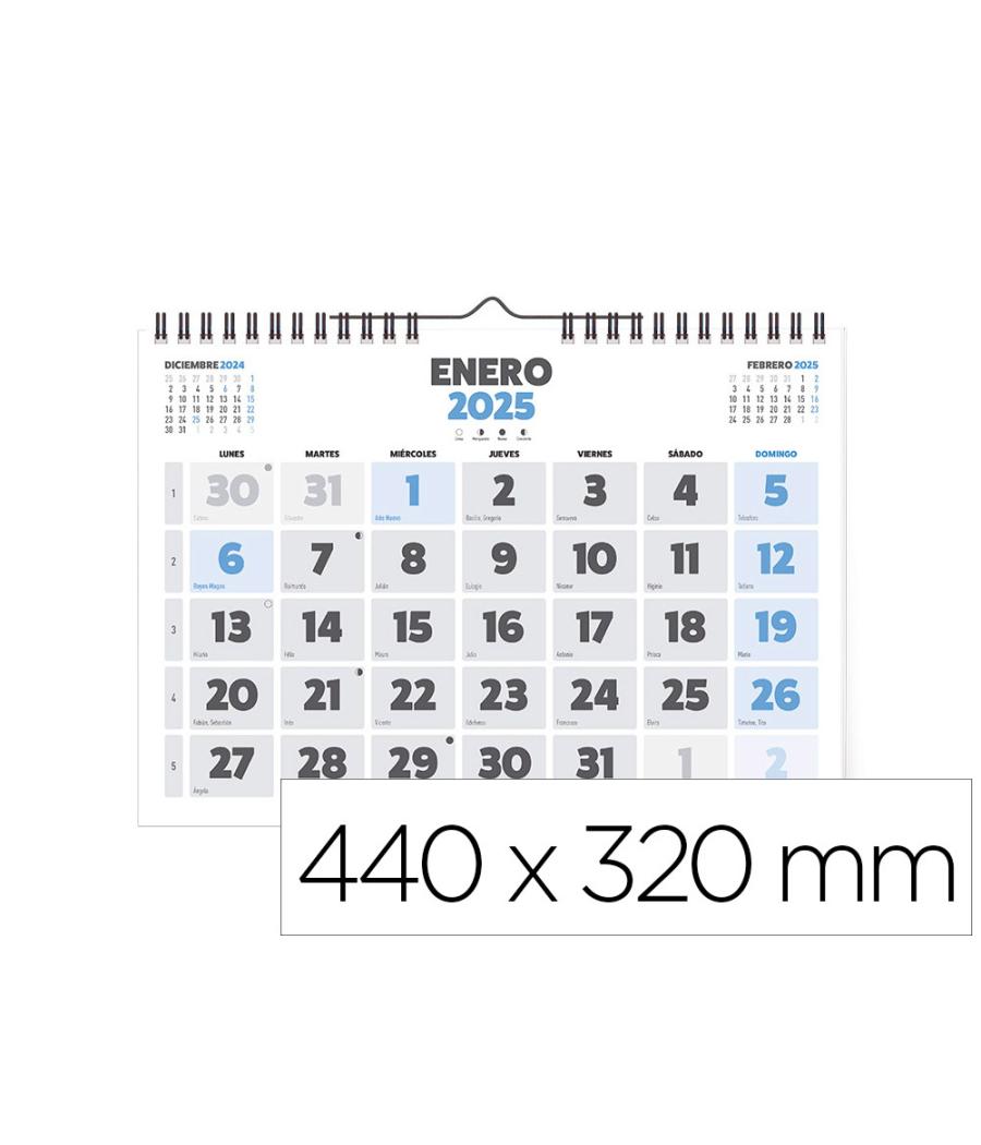 Calendario espiral pared liderpapel clasico 2025 números grandes 44x32 cm papel 128 gr