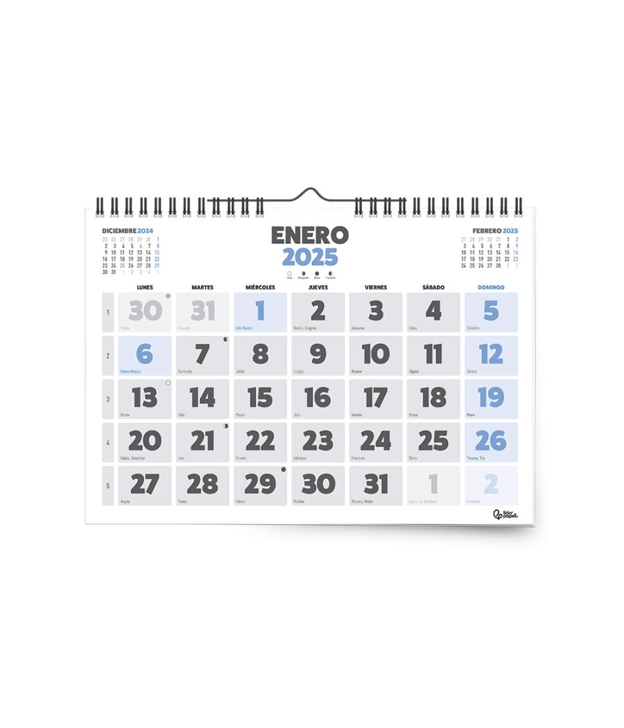 Calendario espiral pared liderpapel clasico 2025 números grandes 44x32 cm papel 128 gr