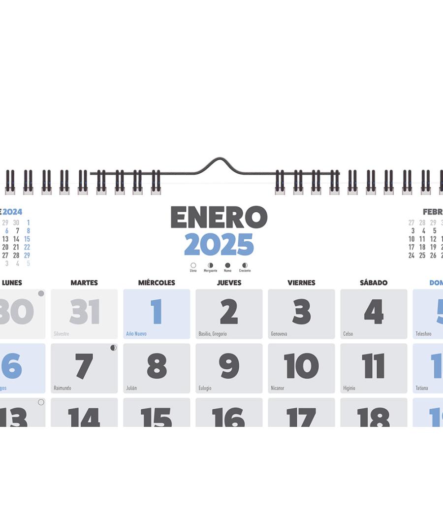 Calendario espiral pared liderpapel clasico 2025 números grandes 44x32 cm papel 128 gr