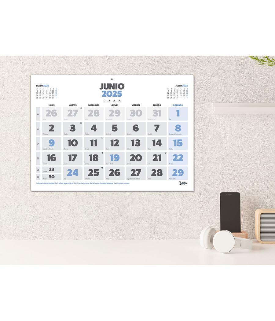 Calendario pared liderpapel clasico 2025 lomo engomado 44x32 cm papel 105 gr