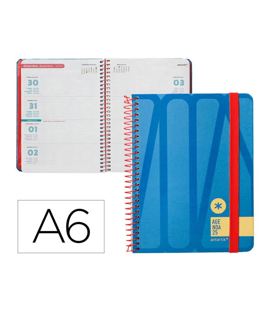 Agenda espiral antartik bold a6 2025 semana vista color azul papel 80 gr