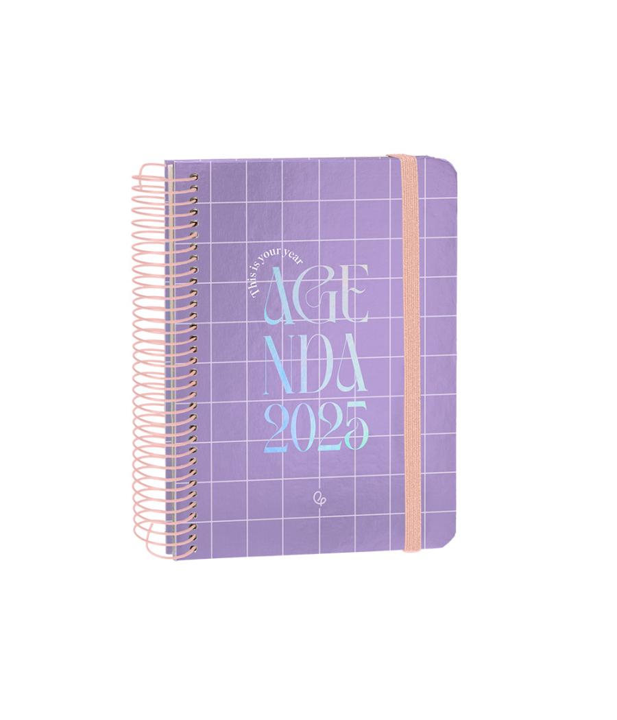 Agenda espiral liderpapel kymolos a6 2025 dia pagina malva papel 70 gr