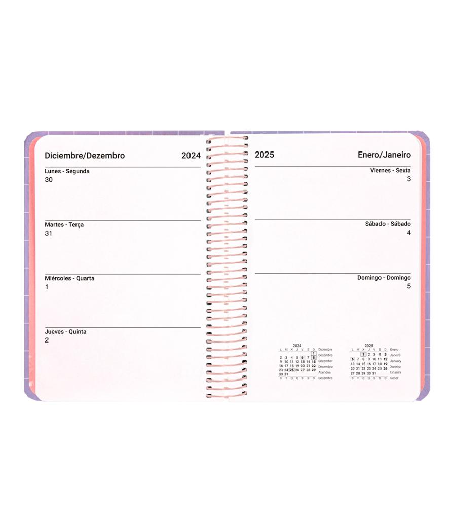 Agenda espiral liderpapel kymolos a6 2025 dia pagina malva papel 70 gr