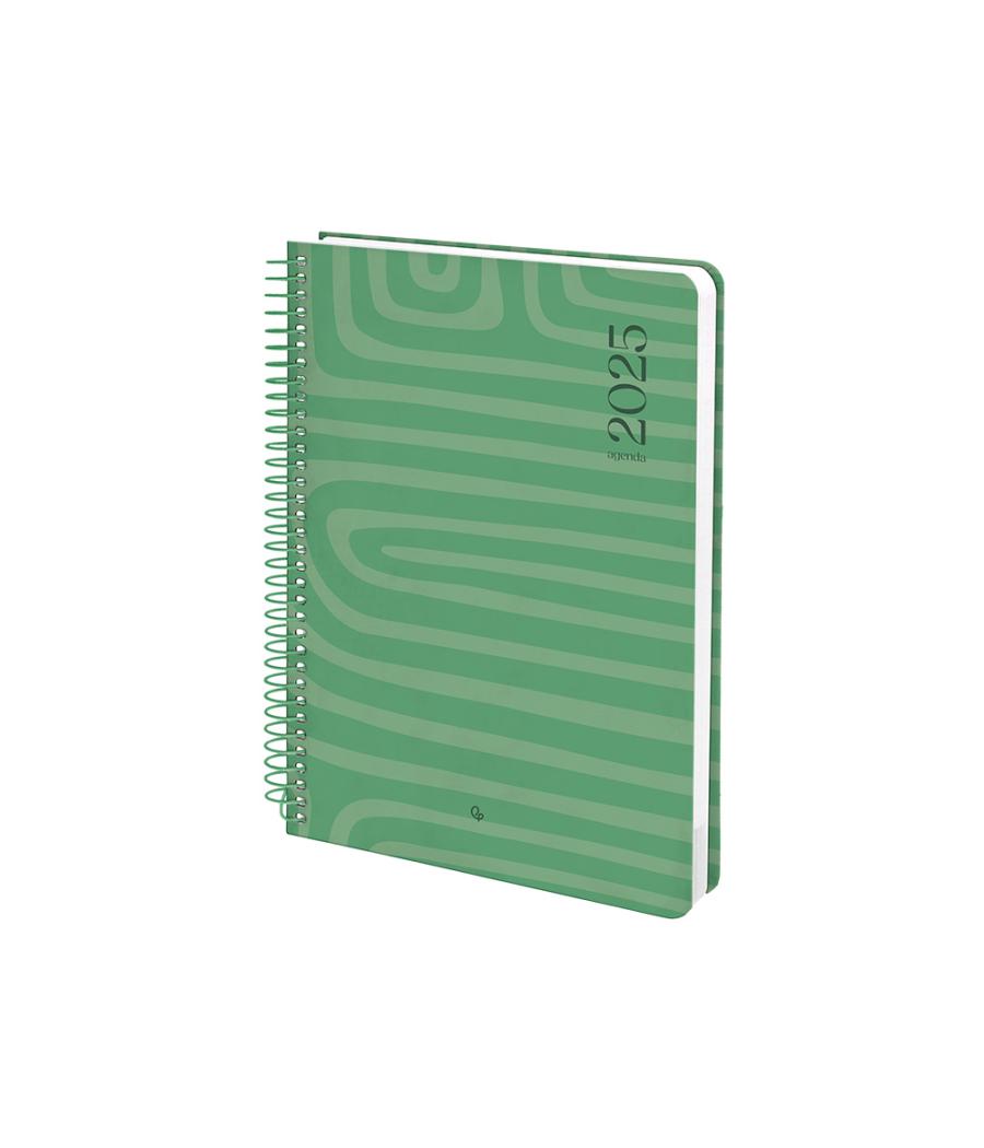 Agenda espiral liderpapel syros a5 2025 día página colorverde papel 60 gr catalán