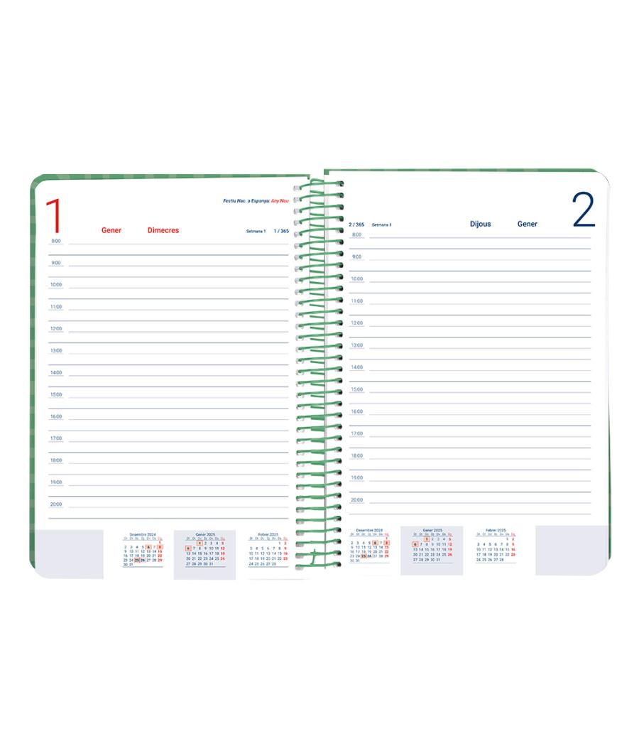 Agenda espiral liderpapel syros a5 2025 día página colorverde papel 60 gr catalán