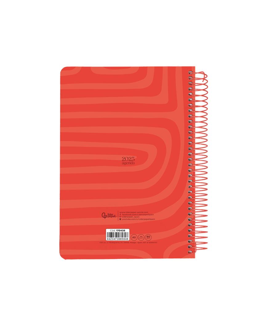 Agenda espiral liderpapel syros a5 2025 día página color rojo papel 60 gr catalán