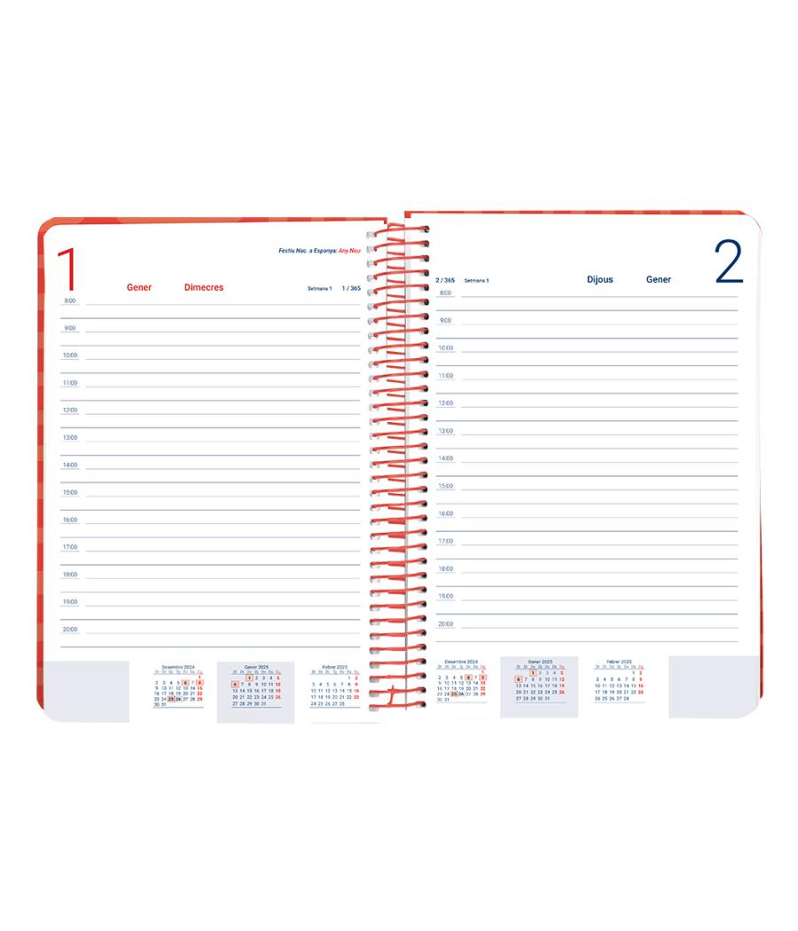 Agenda espiral liderpapel syros a5 2025 día página color rojo papel 60 gr catalán