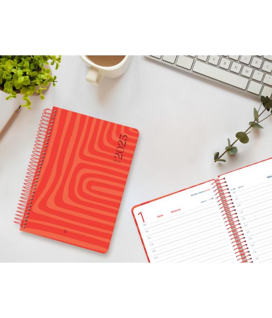 Agenda espiral liderpapel syros a5 2025 día página color rojo papel 60 gr catalán