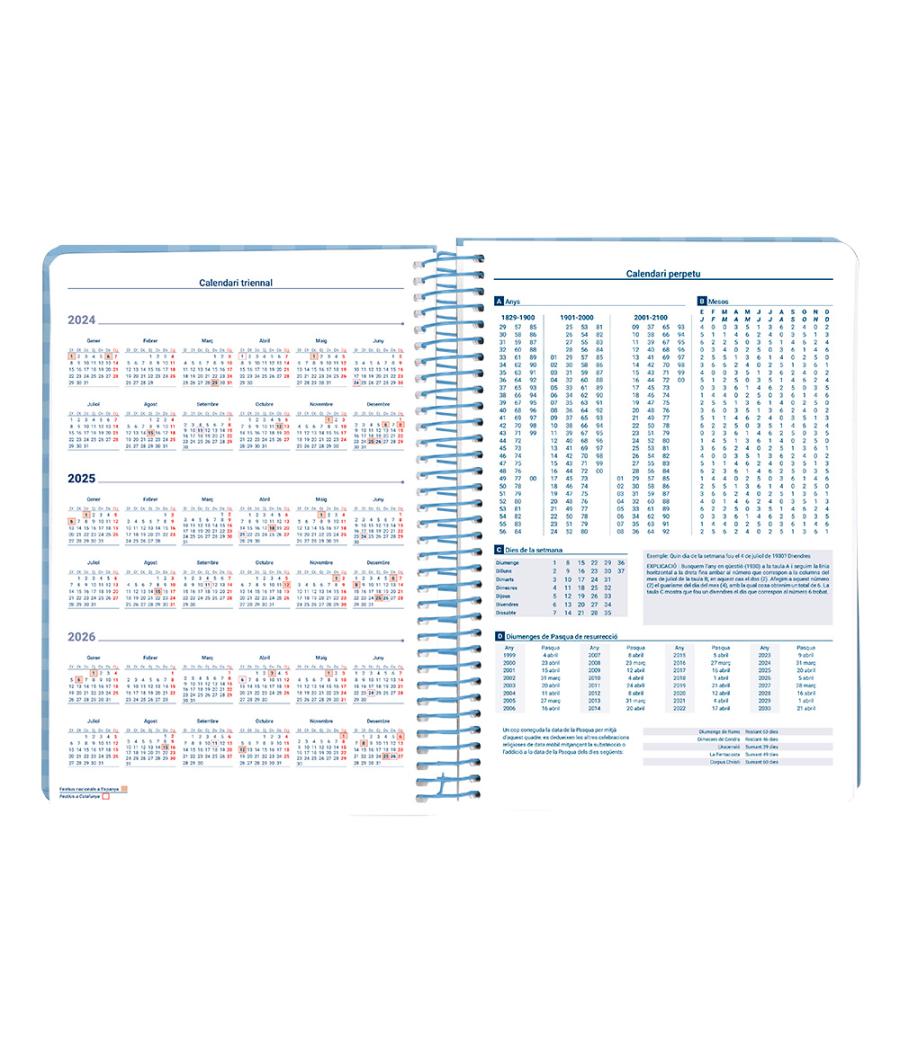 Agenda espiral liderpapel syros a5 2025 día página colorazul papel 60 gr catalán