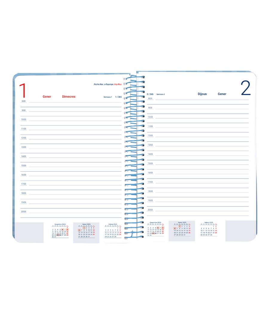 Agenda espiral liderpapel syros a5 2025 día página colorazul papel 60 gr catalán