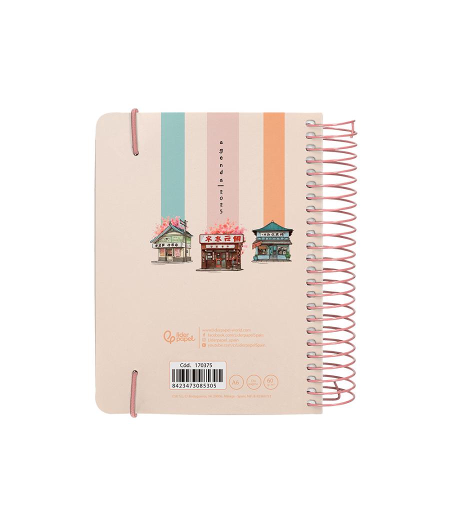 Agenda espiral liderpapel sant orini a6 2025 dia pagina mosaico papel 60 gr