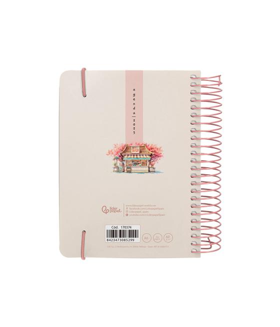 Agenda espiral liderpapel santorini a6 2025 día página cherry blossoms papel 60 gr