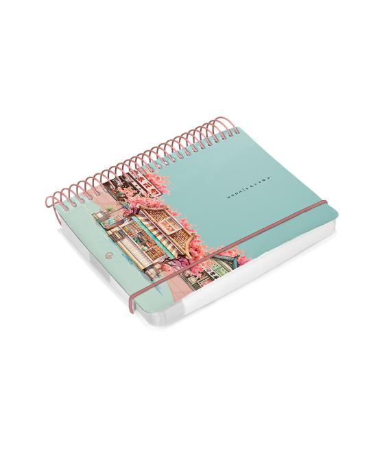 Agenda espiral liderpapel santorini a6 2025 día página cherry blossoms papel 60 gr