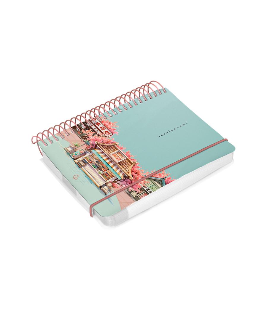 Agenda espiral liderpapel santorini a6 2025 día página cherry blossoms papel 60 gr