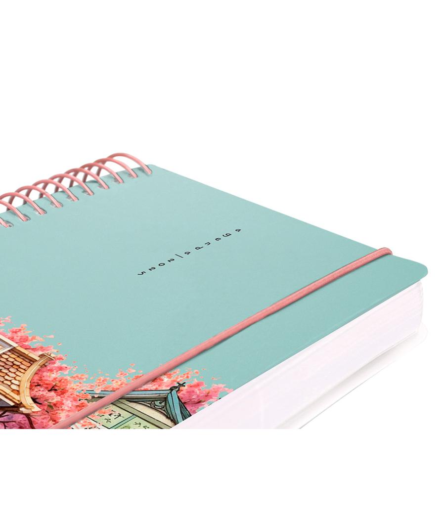 Agenda espiral liderpapel santorini a6 2025 día página cherry blossoms papel 60 gr