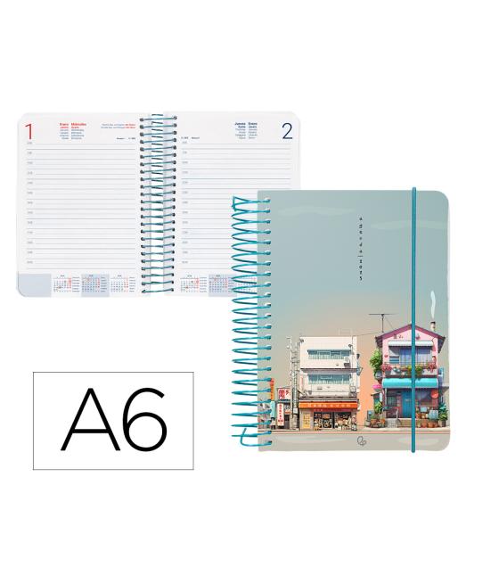 Agenda espiral liderpapel santorini a6 2025 día página street view papel 60 gr