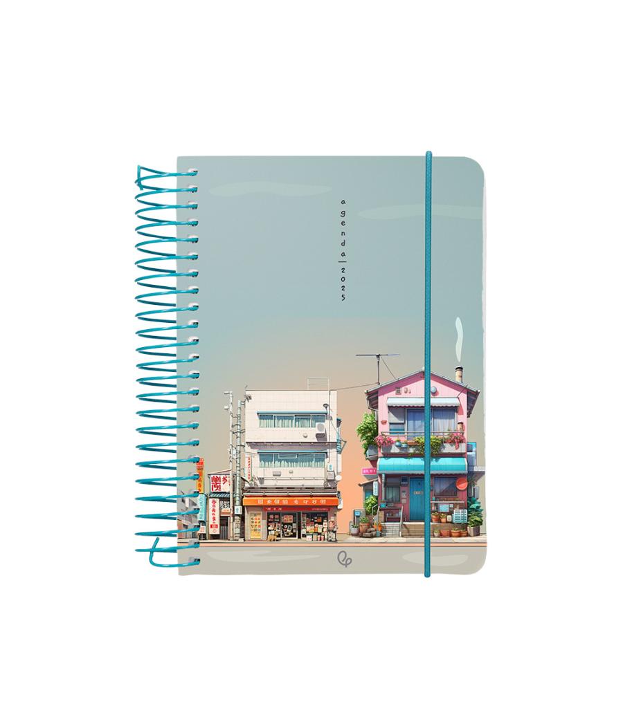 Agenda espiral liderpapel santorini a6 2025 día página street view papel 60 gr