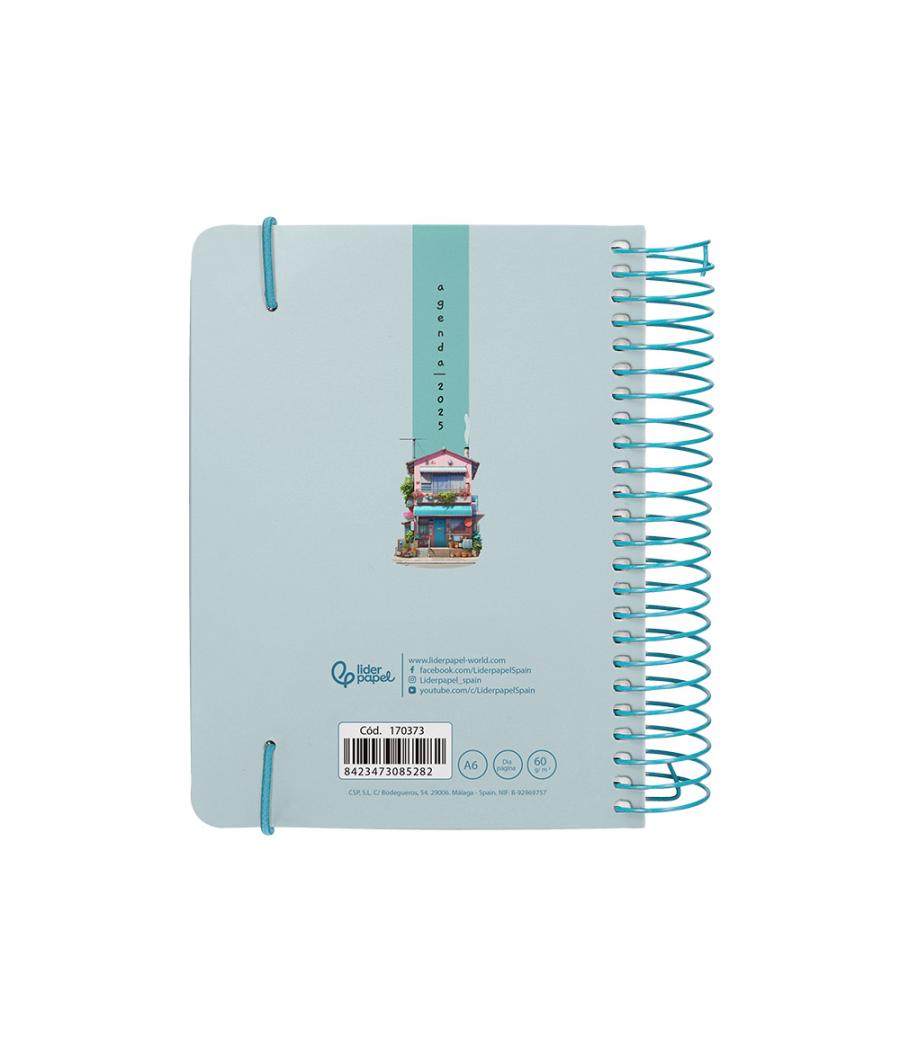 Agenda espiral liderpapel santorini a6 2025 día página street view papel 60 gr