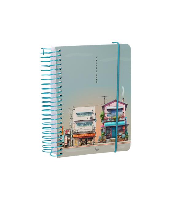 Agenda espiral liderpapel santorini a6 2025 día página street view papel 60 gr