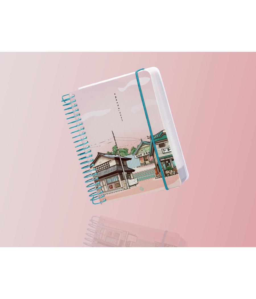 Agenda espiral liderpapel santorini a6 2025 día página 4 diseños surtidos papel 60gr