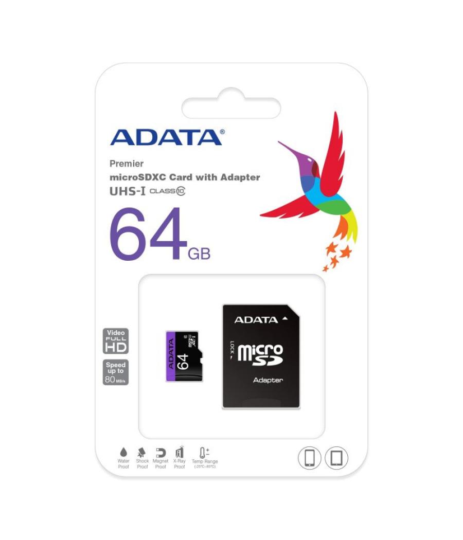 Tarjeta micro sd adata 64gb cl10 + adaptador sd