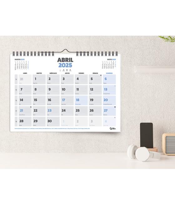 Calendario pared liderpapel clasico 2025 espiral 44x32 cm papel 128 gr