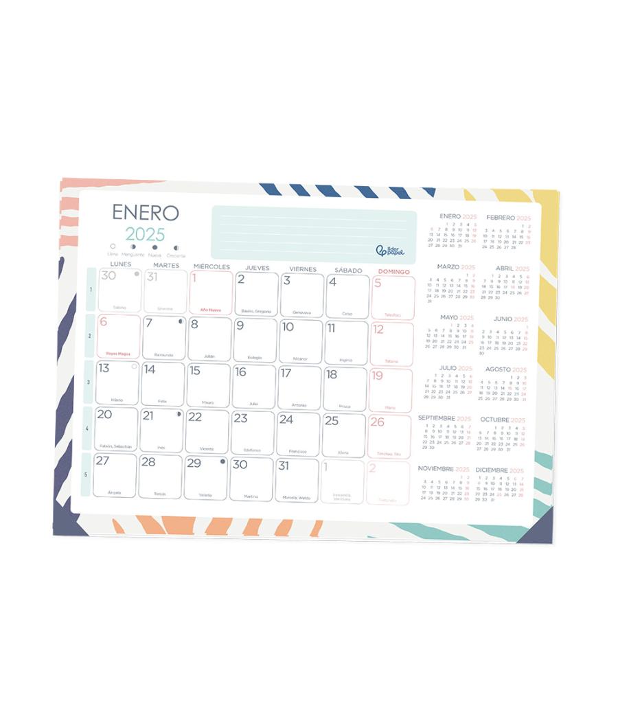 Planning mensual liderpapel joven 2025 44x32 cm con pegatinas lomo engomado papel 128 gr