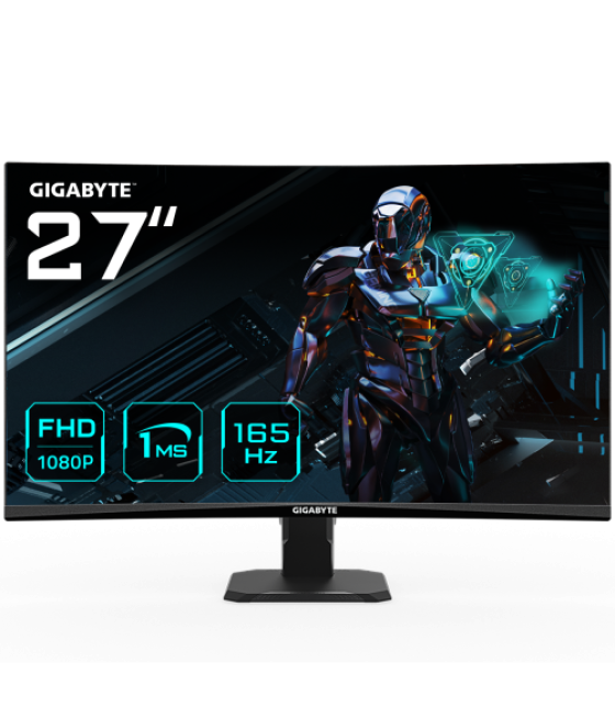 Gigabyte monitor de juego gs27f 27" fhd - 1920 x 1080 (fhd), 165hz, 1ms, 300 cd/m², freesync premium, compatible con hdr, hdmi 2