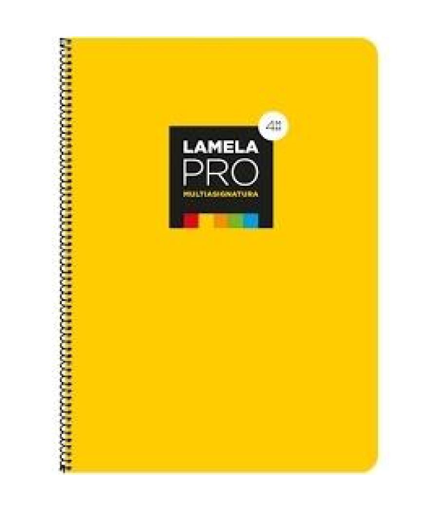 Lamela cuaderno espiral 100h folio 90gr cuadrovía 3mm c/margen cubierta extradura amarillo -paquete 5u-