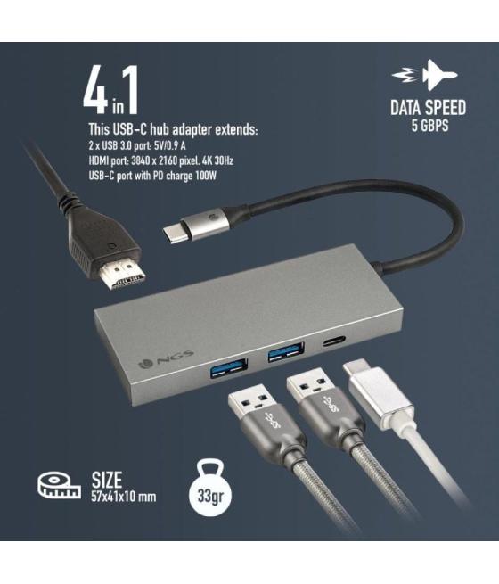 Docking usb tipo-c ngs wonderdock4 pro/ 2xusb/ 1xusb tipo-c dp/ 1xhdmi