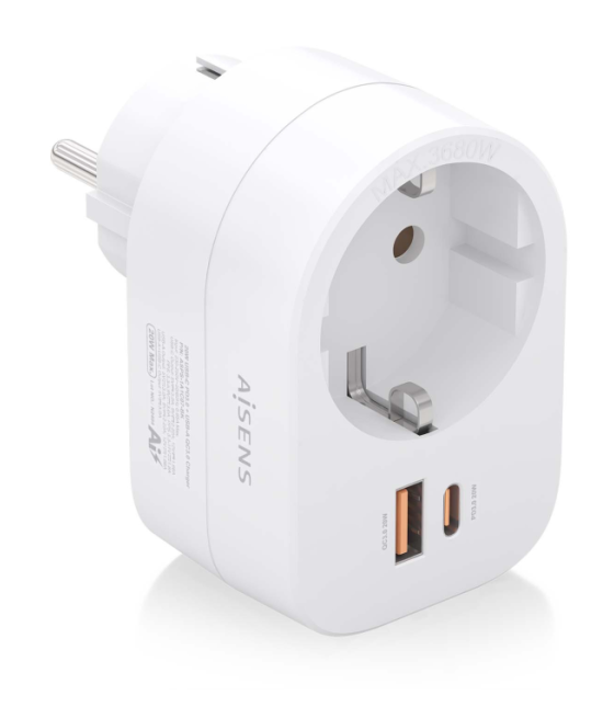 Regleta pared aisens 1 toma usb-c 20w pd3.0 usb-a 20w qc3.0 blanco