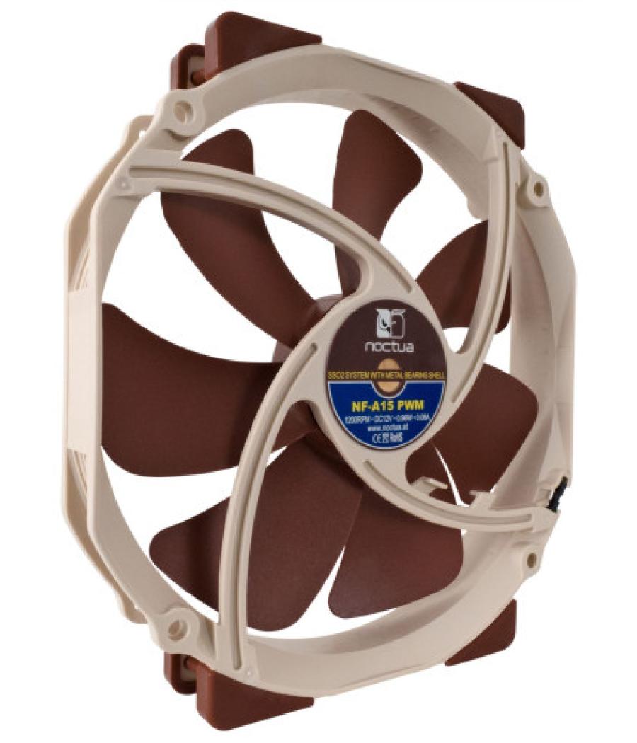 Noctua ventilador caja nf-a15 pwm, 140mm fan, 140x150x25mm, 12v, 1200rpm/900rpm/300rpm, 19,2 db(a), 115,5 m3/h, 1,51 mm h2o, 4 p