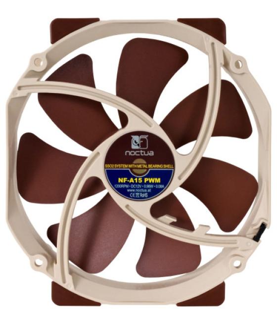 Noctua ventilador caja nf-a15 pwm, 140mm fan, 140x150x25mm, 12v, 1200rpm/900rpm/300rpm, 19,2 db(a), 115,5 m3/h, 1,51 mm h2o, 4 p