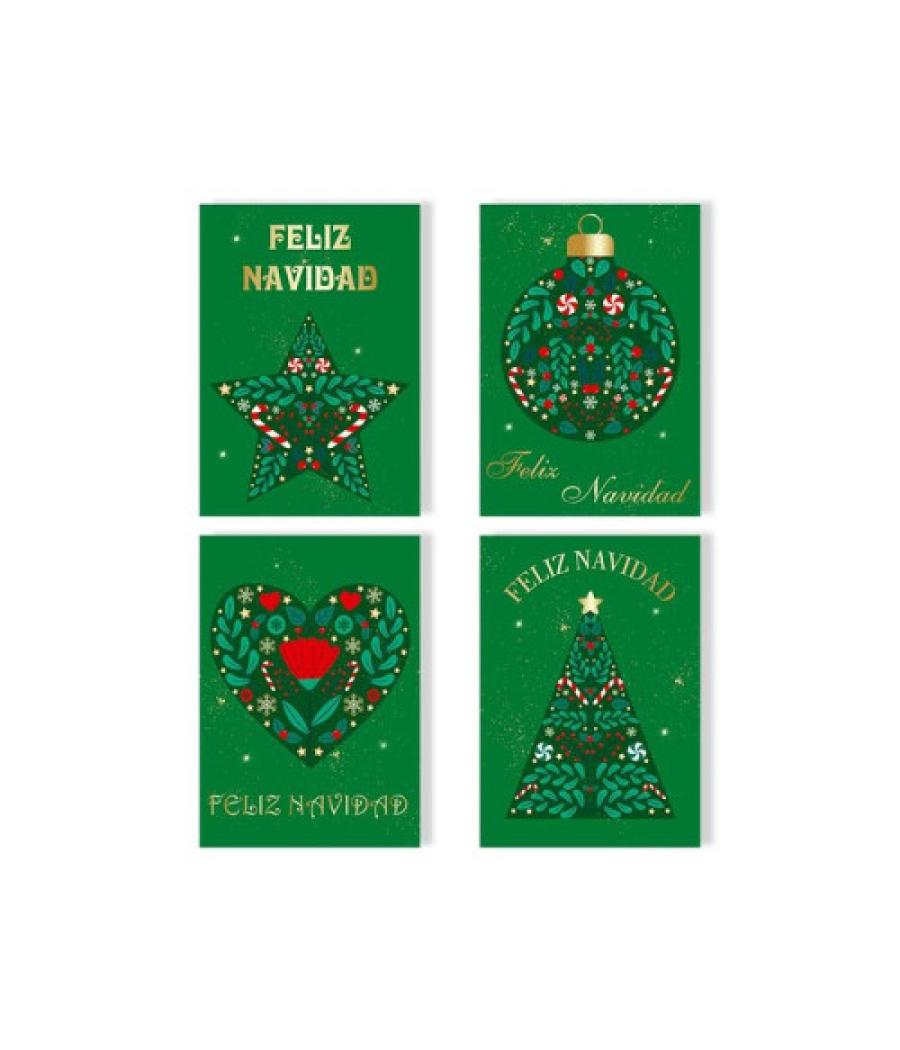 Tarjeta felicitación navidad foil green/gold bismark 330895