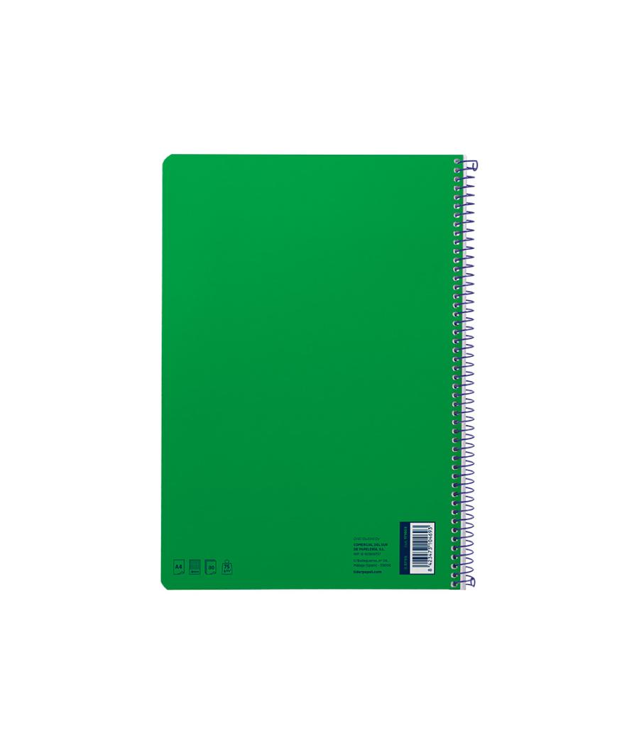 Cuaderno espiral liderpapel din a4 smart tapa blanda 80h 75gr cuadro 4mm con margen color verde