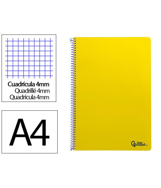 Cuaderno espiral liderpapel din a4 smart tapa blanda 80h 75gr cuadro 4mm con margen color amarillo