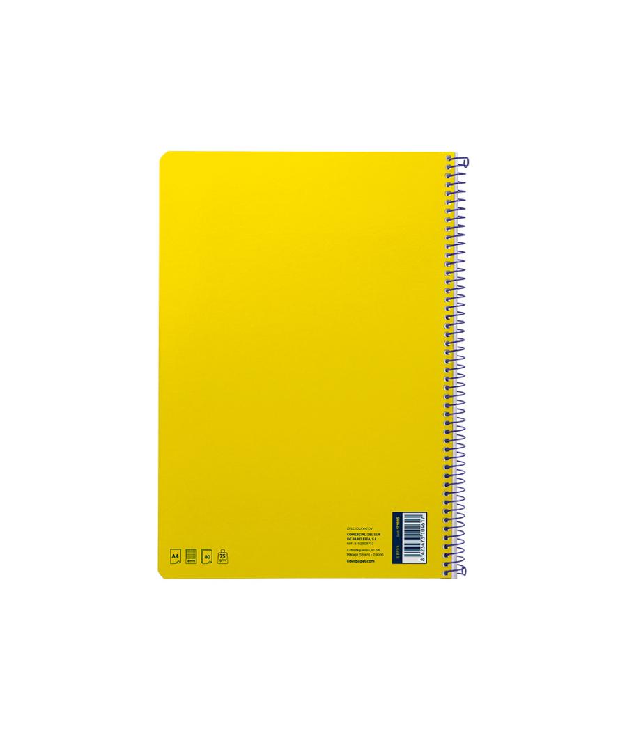 Cuaderno espiral liderpapel din a4 smart tapa blanda 80h 75gr cuadro 4mm con margen color amarillo