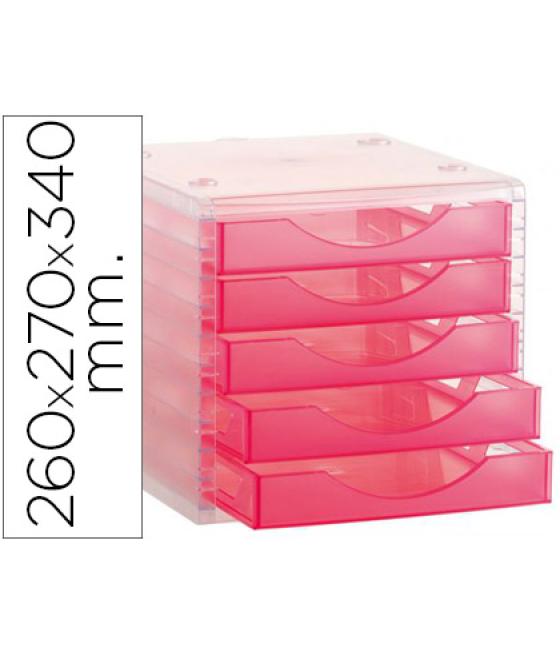 Fichero cajones de sobremesa archivo 2000 260x270x340 mm apilable 5 cajones rosa translucido