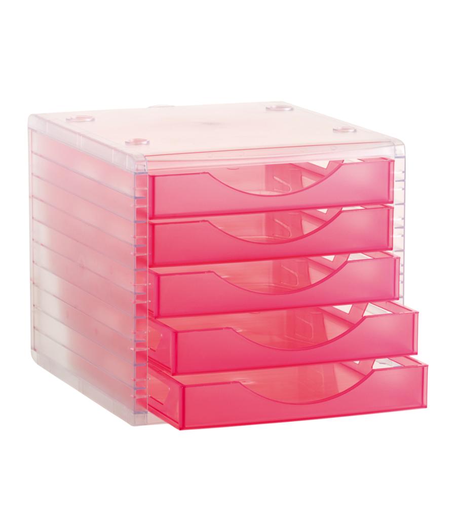 Fichero cajones de sobremesa archivo 2000 260x270x340 mm apilable 5 cajones rosa translucido