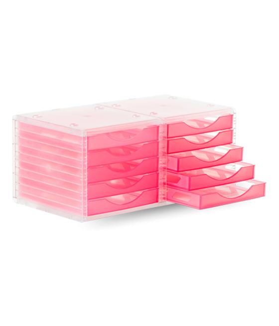 Fichero cajones de sobremesa archivo 2000 260x270x340 mm apilable 5 cajones rosa translucido